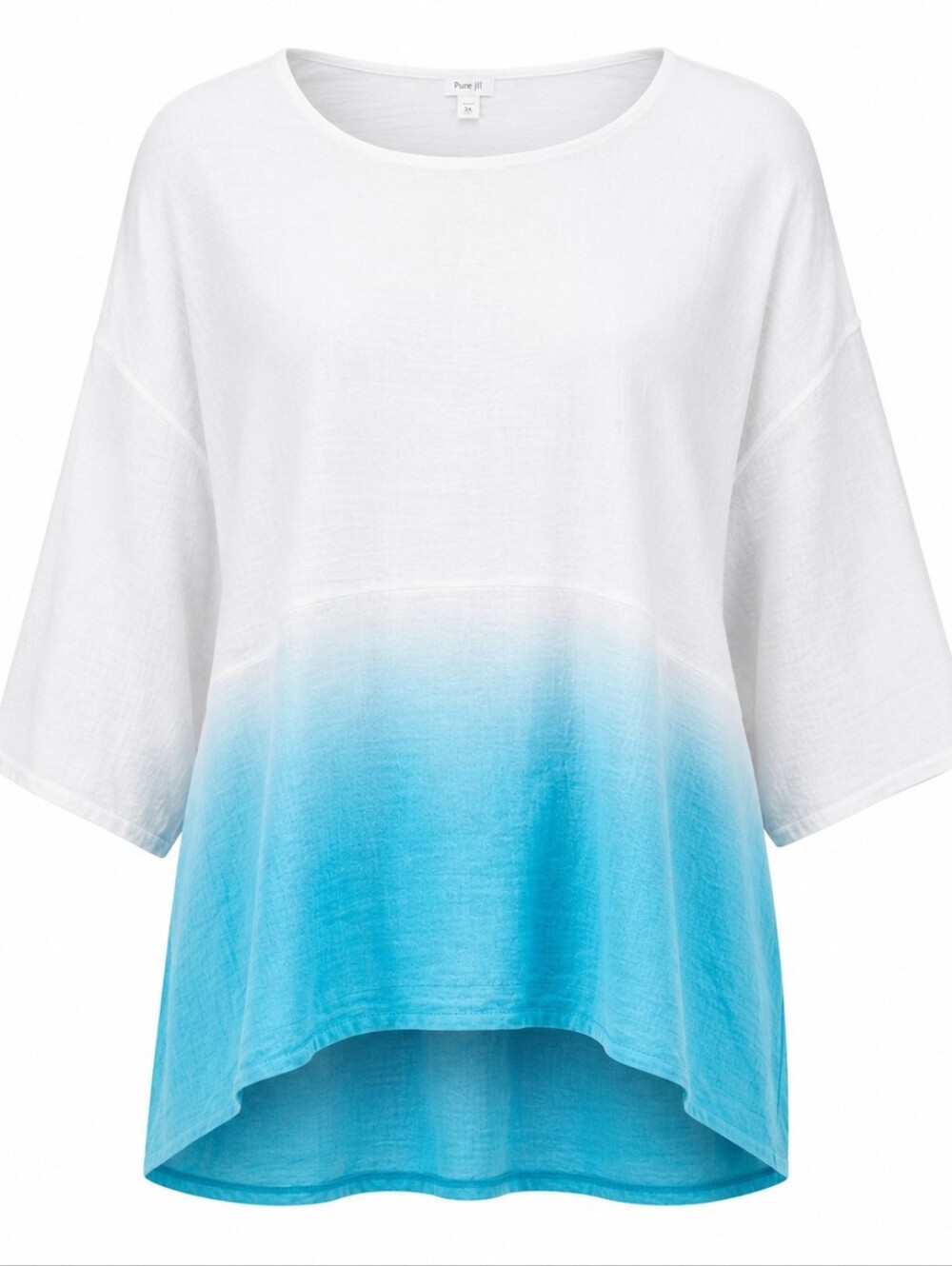 J. JILL | Pure Jill White Teal Gradient Ombre Linen Cotton Blend Boxy Tunic | 3X